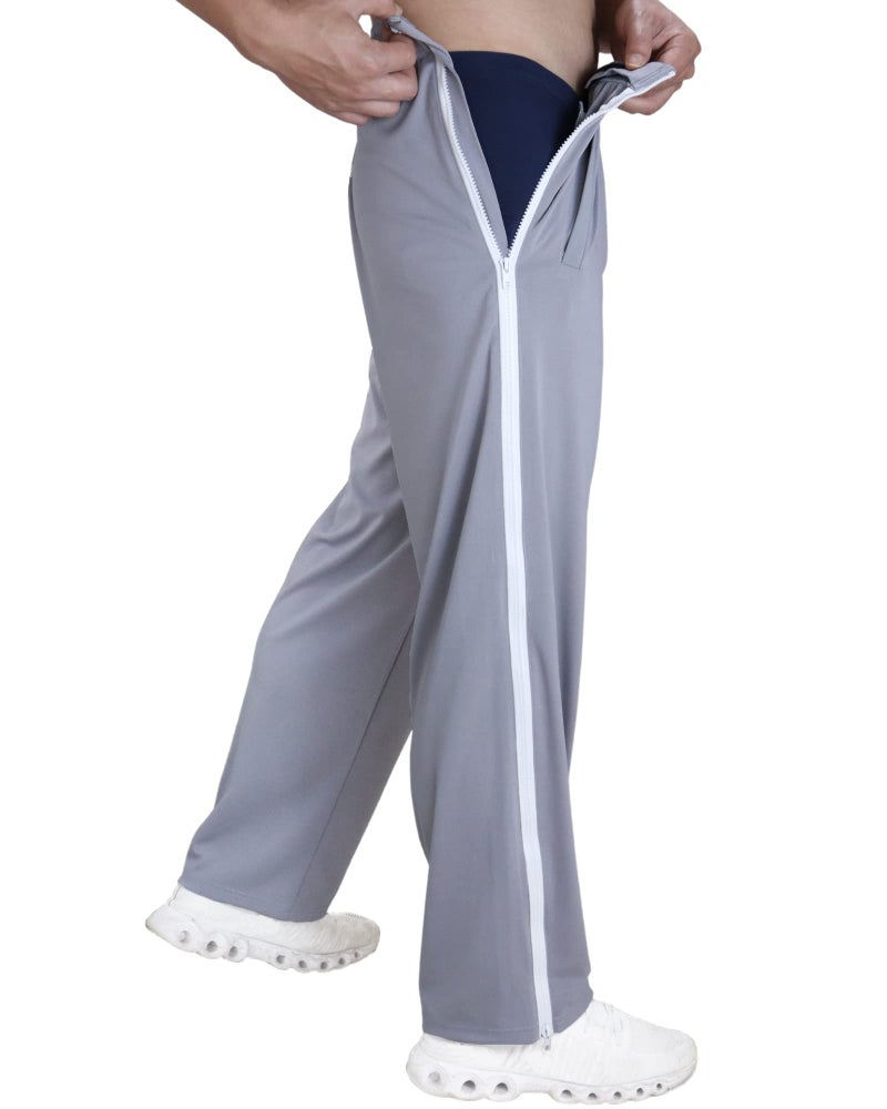Meuponc Tear Away Pants for Men's Side Zipper Leg Breakaway Pants Post Surgery Foley Catheter Pants Adaptive Clothing Wide Leg Zip Off Sweatpants Grey - Image 3