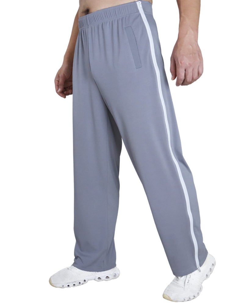 Meuponc Tear Away Pants for Men's Side Zipper Leg Breakaway Pants Post Surgery Foley Catheter Pants Adaptive Clothing Wide Leg Zip Off Sweatpants Grey - Image 2