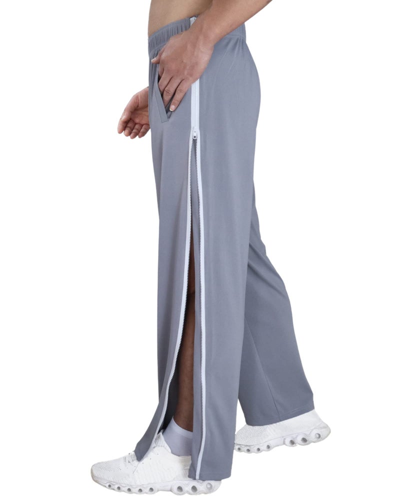 Meuponc Tear Away Pants for Men's Side Zipper Leg Breakaway Pants Post Surgery Foley Catheter Pants Adaptive Clothing Wide Leg Zip Off Sweatpants Grey - Image 1