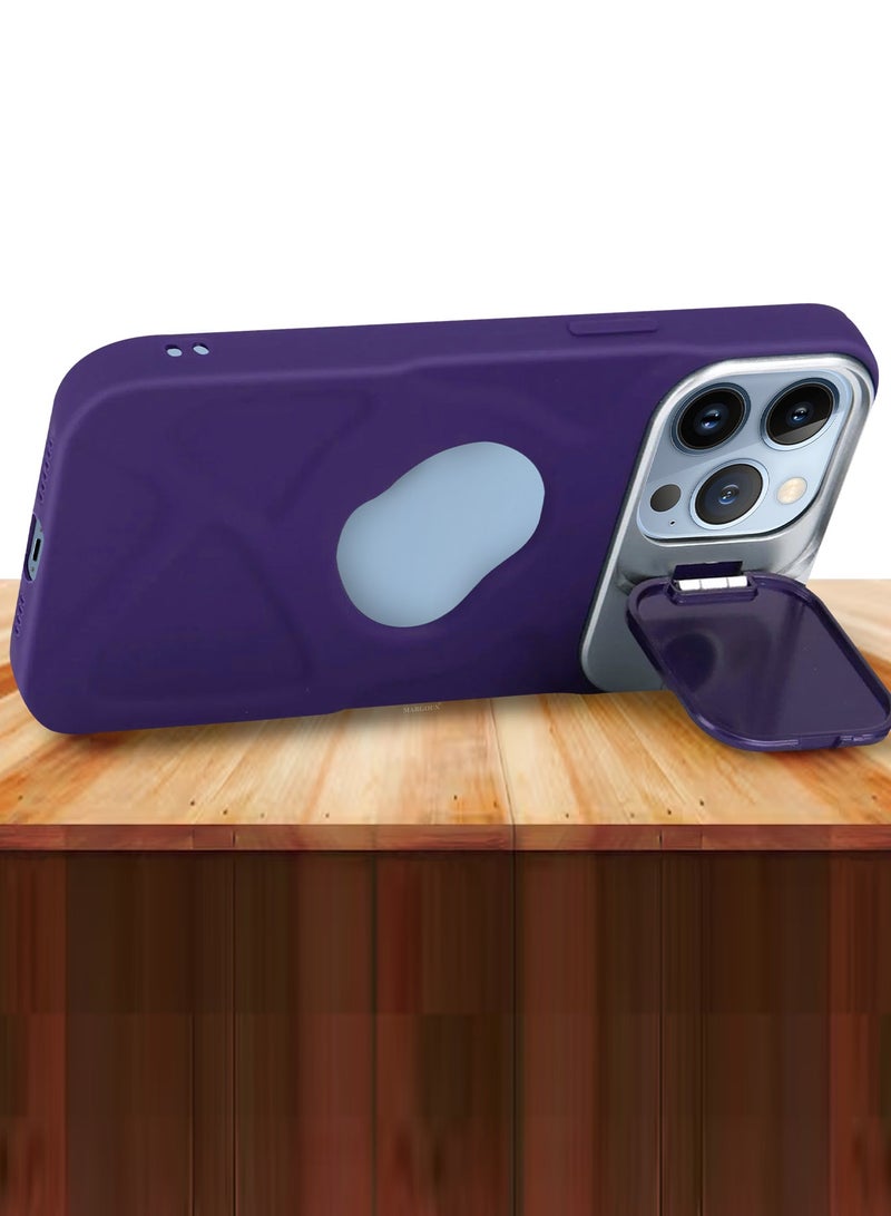 CATANES Slim Soft Case for iPhone 13 Pro Max - TPU Shockproof Case with Lens Protection Kickstand and Logo View Window - Dark Purple - Image 4