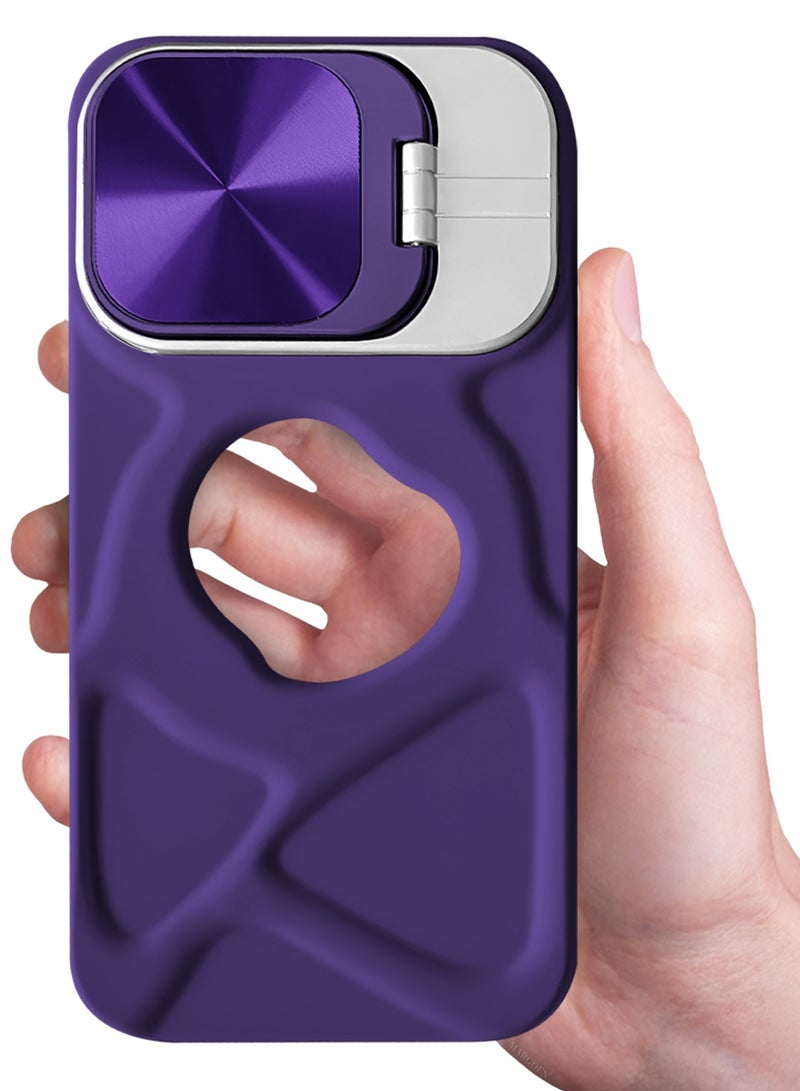 CATANES Slim Soft Case for iPhone 13 Pro Max - TPU Shockproof Case with Lens Protection Kickstand and Logo View Window - Dark Purple - Image 5