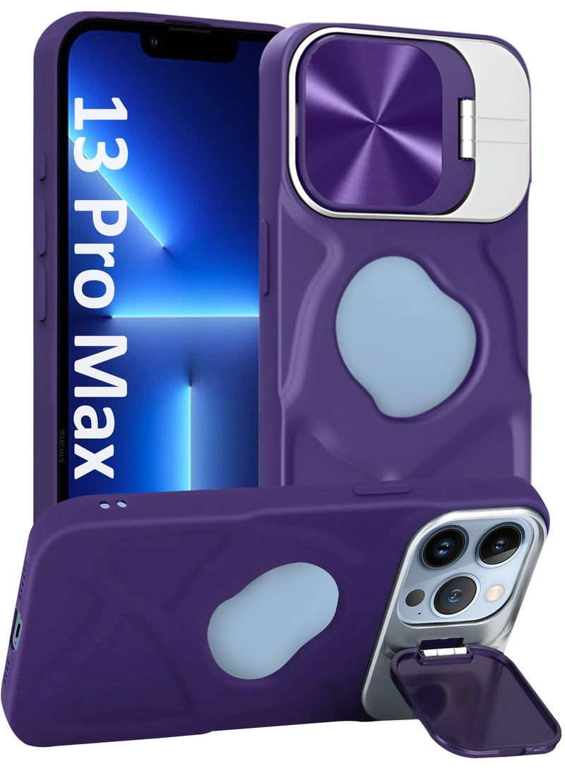 CATANES Slim Soft Case for iPhone 13 Pro Max - TPU Shockproof Case with Lens Protection Kickstand and Logo View Window - Dark Purple - Image 1