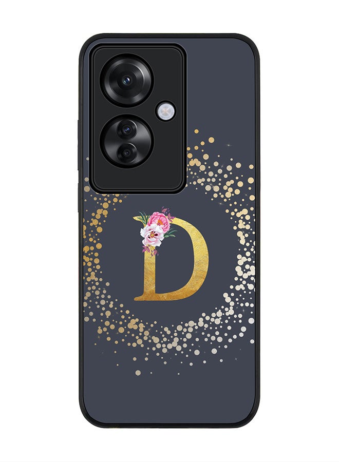 Stylizedd Rugged Black edge case for Oppo Reno11 F / Oppo F25 Pro 5G, Slim fit Soft Cover - Custom Monogram Initial Letter Floral Pattern Alphabet - D (Grey) - Image 1