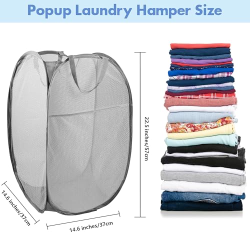 DUCOO Pop Up Hamper, 1 PCS Mesh Pop Up Laundry Hamper, Foldable Mesh Laundry Basket with Space-Saving Design for Home, Dorm, Travel & Storage - Gray - Image 2