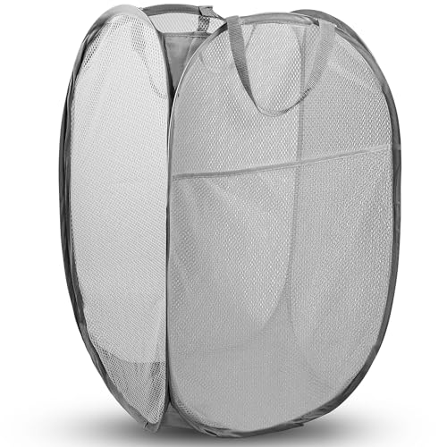 DUCOO Pop Up Hamper, 1 PCS Mesh Pop Up Laundry Hamper, Foldable Mesh Laundry Basket with Space-Saving Design for Home, Dorm, Travel & Storage - Gray - Image 1