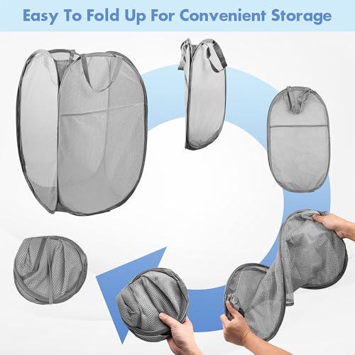 DUCOO Pop Up Hamper, 1 PCS Mesh Pop Up Laundry Hamper, Foldable Mesh Laundry Basket with Space-Saving Design for Home, Dorm, Travel & Storage - Gray - Image 5