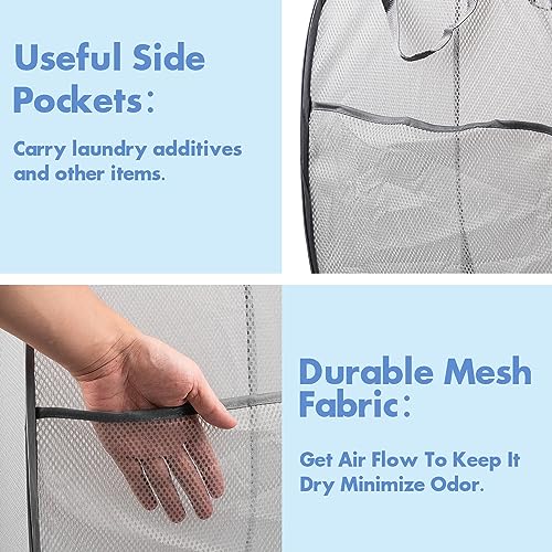 DUCOO Pop Up Hamper, 1 PCS Mesh Pop Up Laundry Hamper, Foldable Mesh Laundry Basket with Space-Saving Design for Home, Dorm, Travel & Storage - Gray - Image 4