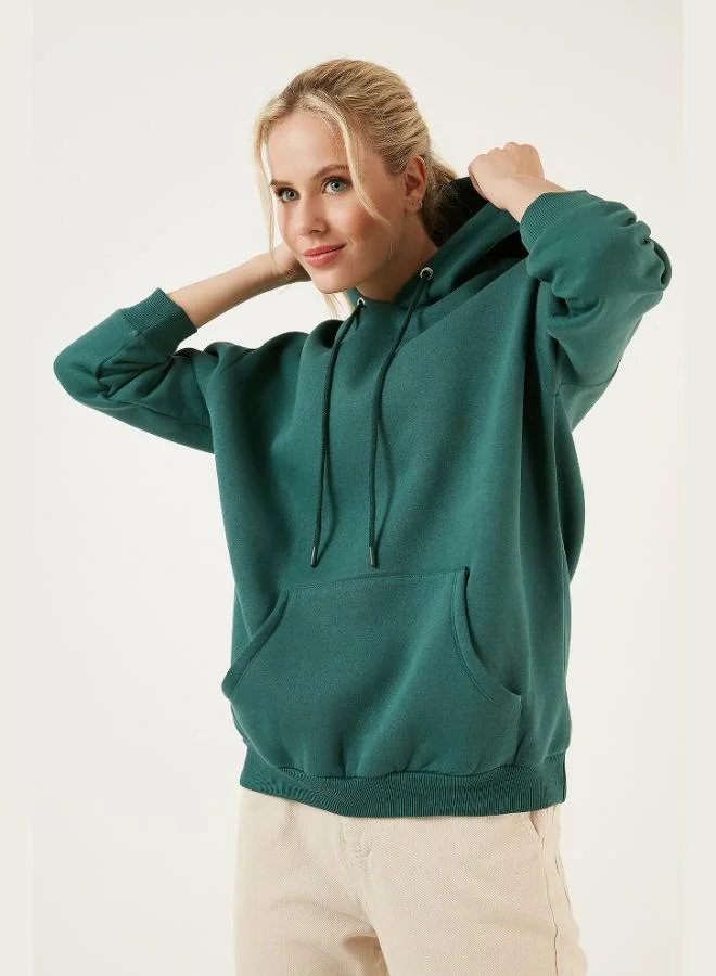 Lela Lela Regular Fit Cotton Hooded Collar Brushed Winter Sweatshirt Women's SWEAT 5863854