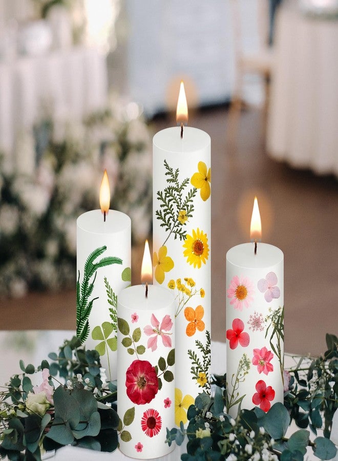 MTLEE 24 Pack Dried Pressed Flower Candle Painting Kit 6 White Pillar 6 Dried Pressed Flower 10 Tealight Candle with Tweezer Brush for Girls Night Birthday Wedding Party DIY Crafts Decor(4/6/8 Inch) - Image 4