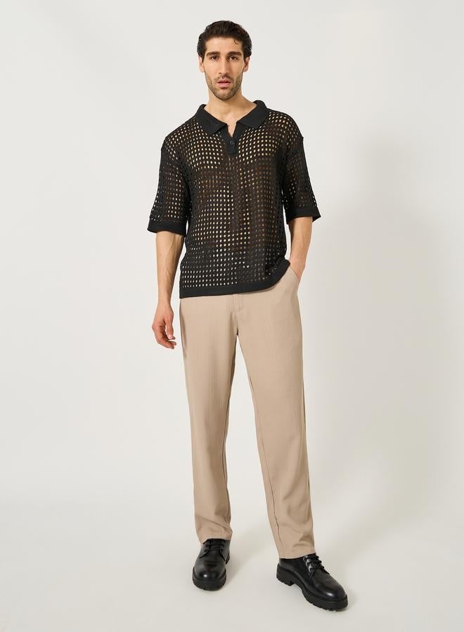 Styli Crochet Knit Oversized Revere Collar Polo T-Shirt  - Image 2