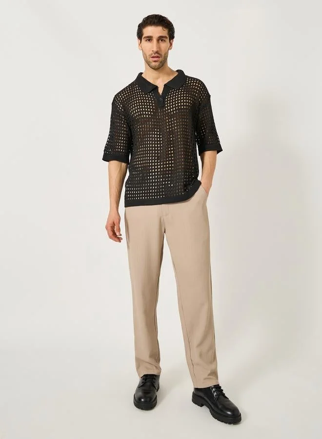 ستايلي تي شيرت بولو بياقة ريفير مقاس كبير محبوك بالكروشيه