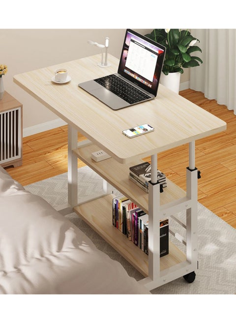 Standing Desk with Wheels, Mobile End Table Height Adjustable Bedside Table Laptop Rolling Cart C Shaped TV Tray with Storage Shelves for Sofa Couch