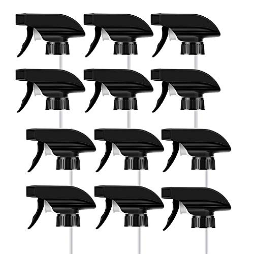 AMORIX 12PCS Spray Bottle Nozzle Trigger Sprayer Black Spray Top - Heavy Duty Replacement Nozzle with Mist Stream Sprayer, Fits 28/400 Boston Spray Nozzle for Bottles, Gardening, Cleaning Solutions - Image 1