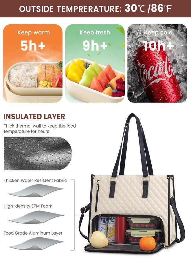 LOVEVOOK Lunch Tote Bag for Women, 17.3 Inch Laptop Bag with Insulated Lunch Compartment, Quilted Large Capacity Computer Handbag with Purse for Business, Work, Nurse, Office, Collage, Casual - Image 2