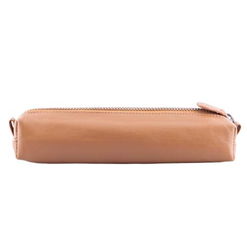 DiLoro Leather Zippered Fountain Ballpoint Rollerball Pens and Pencils Case Holder Pouch Genuine Full Grain Soft Nappa Leather Tan - Image 3