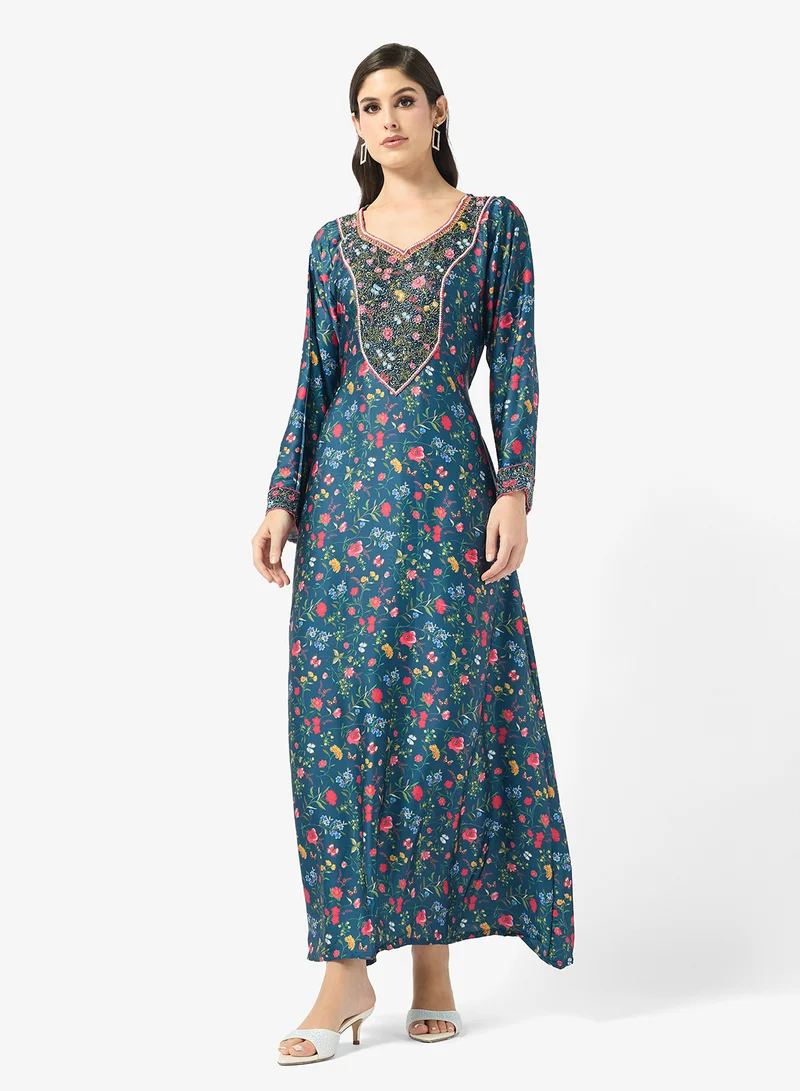 ARABIAN CLOSET Embellished Belted Jalabiya