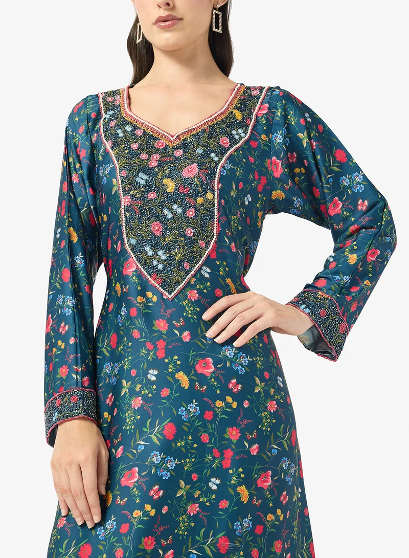 ARABIAN CLOSET Embellished Belted Jalabiya