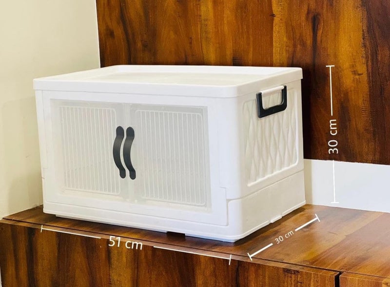 Qshare Collapsible Storage Bins - Folding Storage Box with Strong Handles, Space-Saver Organizer Magnetic Door Storage Cabinet for Kitchen, Stackable Cupboard for use to Bedroom, Living Room, Office - Image 3