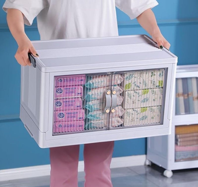 Qshare Collapsible Storage Bins - Folding Storage Box with Strong Handles, Space-Saver Organizer Magnetic Door Storage Cabinet for Kitchen, Stackable Cupboard for use to Bedroom, Living Room, Office - Image 1