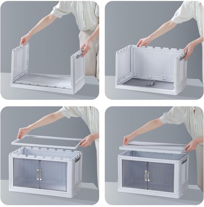 Qshare Collapsible Storage Bins - Folding Storage Box with Strong Handles, Space-Saver Organizer Magnetic Door Storage Cabinet for Kitchen, Stackable Cupboard for use to Bedroom, Living Room, Office - Image 4