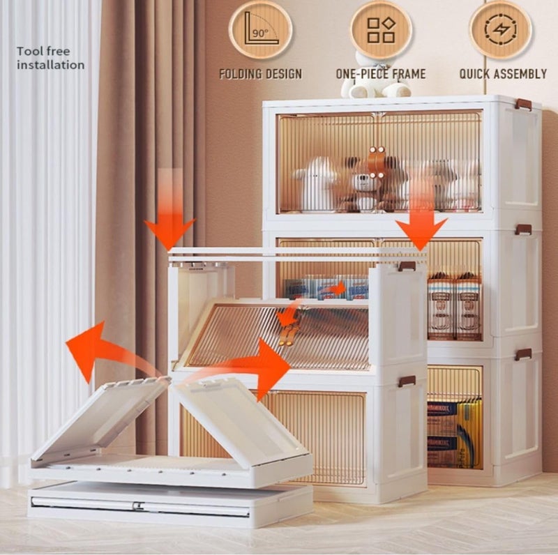 Qshare Collapsible Storage Bins - Folding Storage Box with Strong Handles, Space-Saver Organizer Magnetic Door Storage Cabinet for Kitchen, Stackable Cupboard for use to Bedroom, Living Room, Office - Image 2