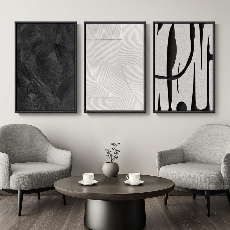 Cuspin Large Framed Black and White Abstract Wall Art for Living Room, 3 Piece Canvas Prints Paintings Artwork for Walls, Modern Minimalist Pictures for Hallway Stair Office Wall Decor -Total Size 30x60 Inch - Image 2