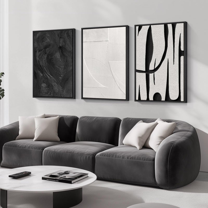Cuspin Large Framed Black and White Abstract Wall Art for Living Room, 3 Piece Canvas Prints Paintings Artwork for Walls, Modern Minimalist Pictures for Hallway Stair Office Wall Decor -Total Size 30x60 Inch - Image 1