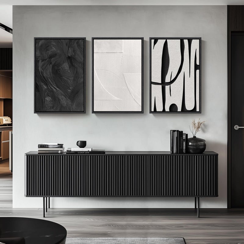 Cuspin Large Framed Black and White Abstract Wall Art for Living Room, 3 Piece Canvas Prints Paintings Artwork for Walls, Modern Minimalist Pictures for Hallway Stair Office Wall Decor -Total Size 30x60 Inch - Image 4