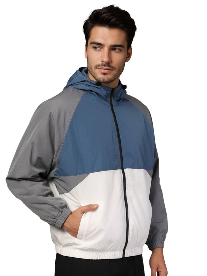 CHKOKKO Sunscreen Jacket for Men Windcheater Hooded Zipper Sports Jacket | UV Protection | Sun Protective | Lightweight Water Resistant | Riding Biker | Outdoor Travel Gym Running - Image 1