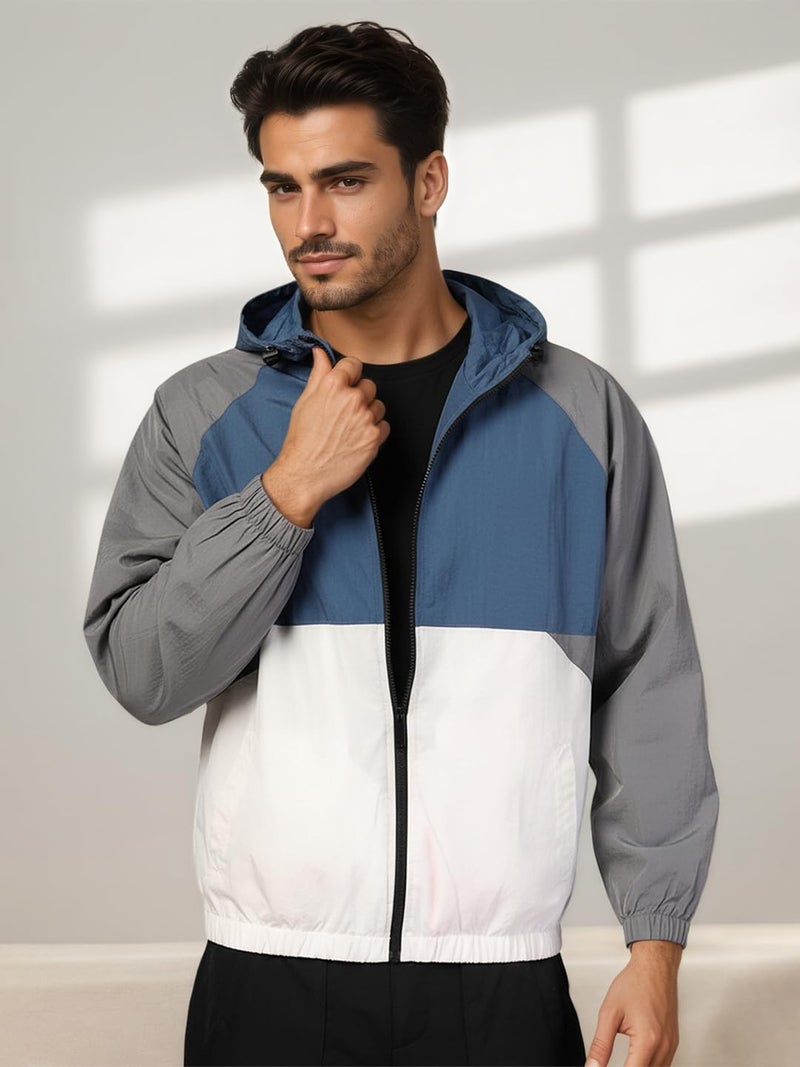 CHKOKKO Sunscreen Jacket for Men Windcheater Hooded Zipper Sports Jacket | UV Protection | Sun Protective | Lightweight Water Resistant | Riding Biker | Outdoor Travel Gym Running - Image 2