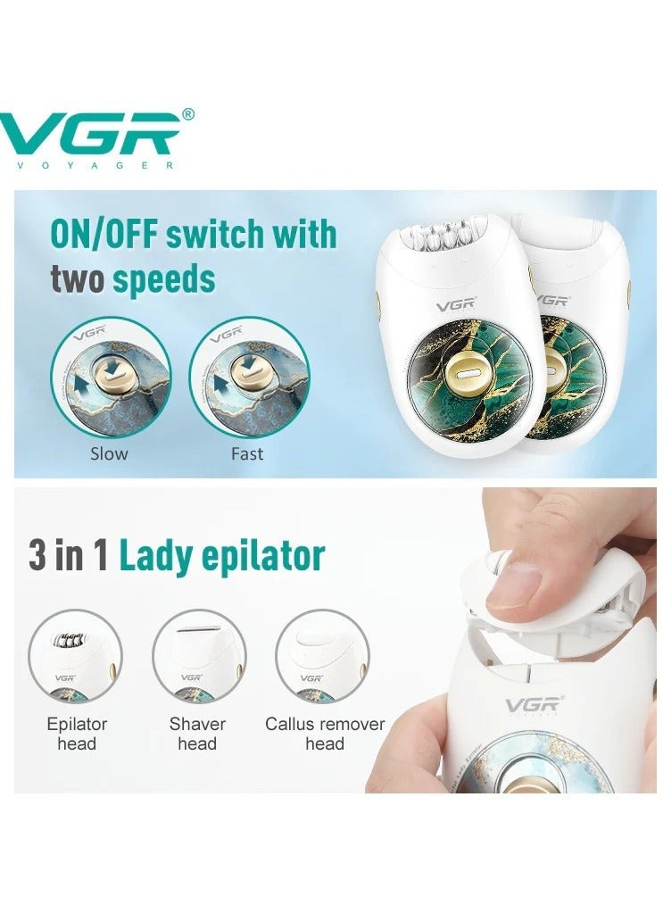 VGR V-736 Women's Hair Removal Device – Effective hair removal from the root, ergonomic design, suitable for the entire body, Green-3 in 1 green - Image 2