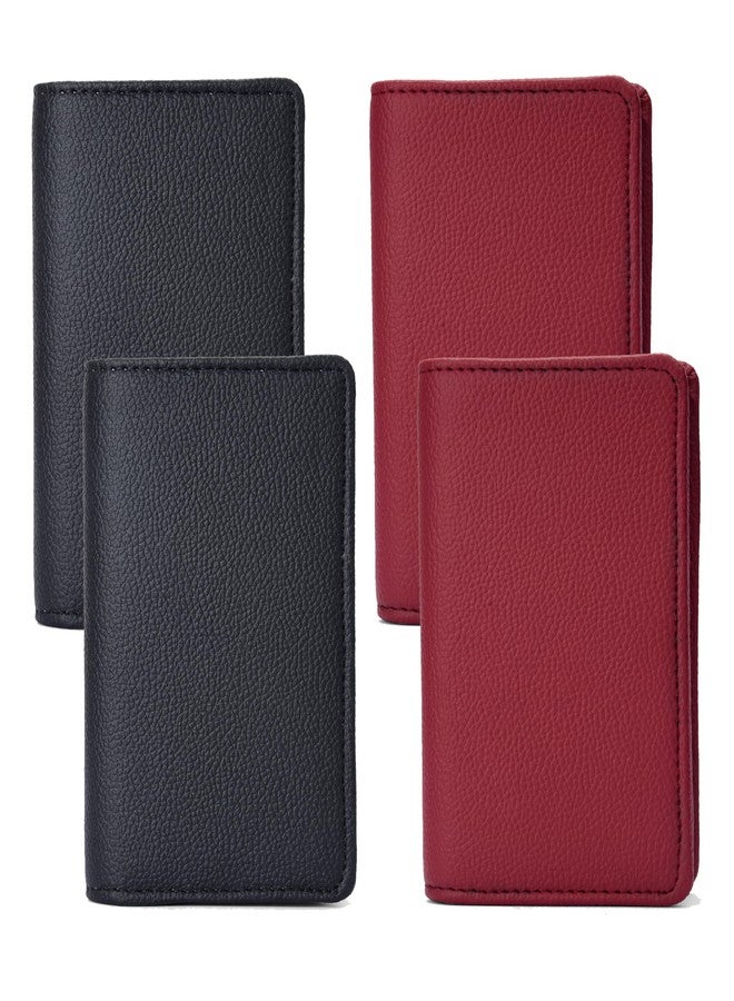 essart PU Leather Key Case Pouch Wallet (Set of 4) Keychain Key pouch holder Men & Women Key Pouch Holder, Bank Locker Key Pouch with 6 Hooks Zipper Closure (Blk-Cherry) - Image 1