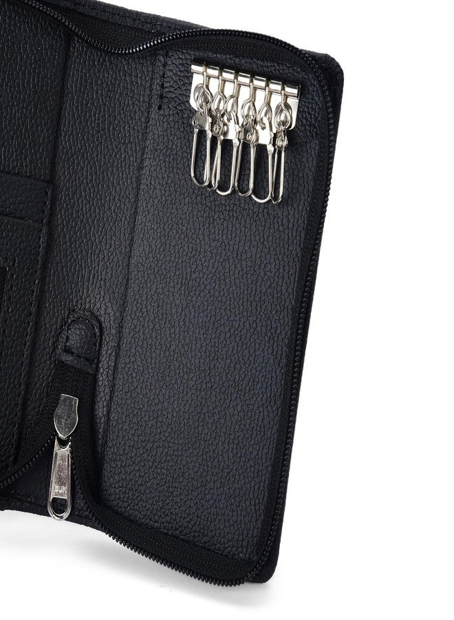 essart PU Leather Key Case Pouch Wallet (Set of 4) Keychain Key pouch holder Men & Women Key Pouch Holder, Bank Locker Key Pouch with 6 Hooks Zipper Closure (Blk-Cherry) - Image 2