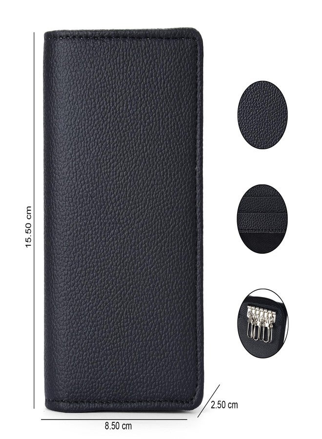 essart PU Leather Key Case Pouch Wallet (Set of 4) Keychain Key pouch holder Men & Women Key Pouch Holder, Bank Locker Key Pouch with 6 Hooks Zipper Closure (Blk-Cherry) - Image 4