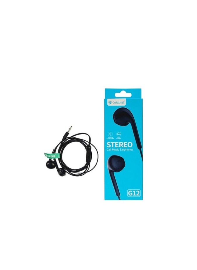 Celebrat - G12 Wired Stereo Earphones With Mic Black - Image 1