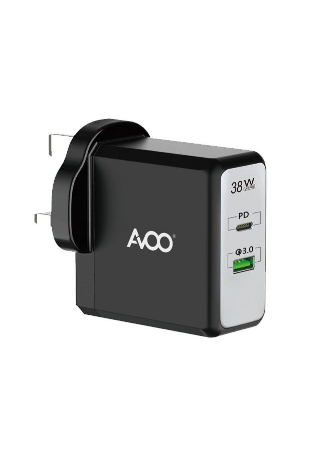 AVOO - AVOO  USB C plug, iPhone charger, fast wall charger with dual USB port, 38W power, USB C charger block for iPhone 15/15 Pro/15 Pro Max/14/13/12, iPad Pro, Airpods, and more (cable not included). - Image 1