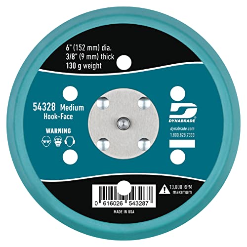 Dynabrade (54328) 6" (152 mm) Diameter Hook-Face Vacuum Sanding Disc Pad, Short Nap, Teal | 3/8" (10 mm) Thick Urethane Medium Density, Swirl-Free Finish, 5/16"-24 Male Thread - Image 3