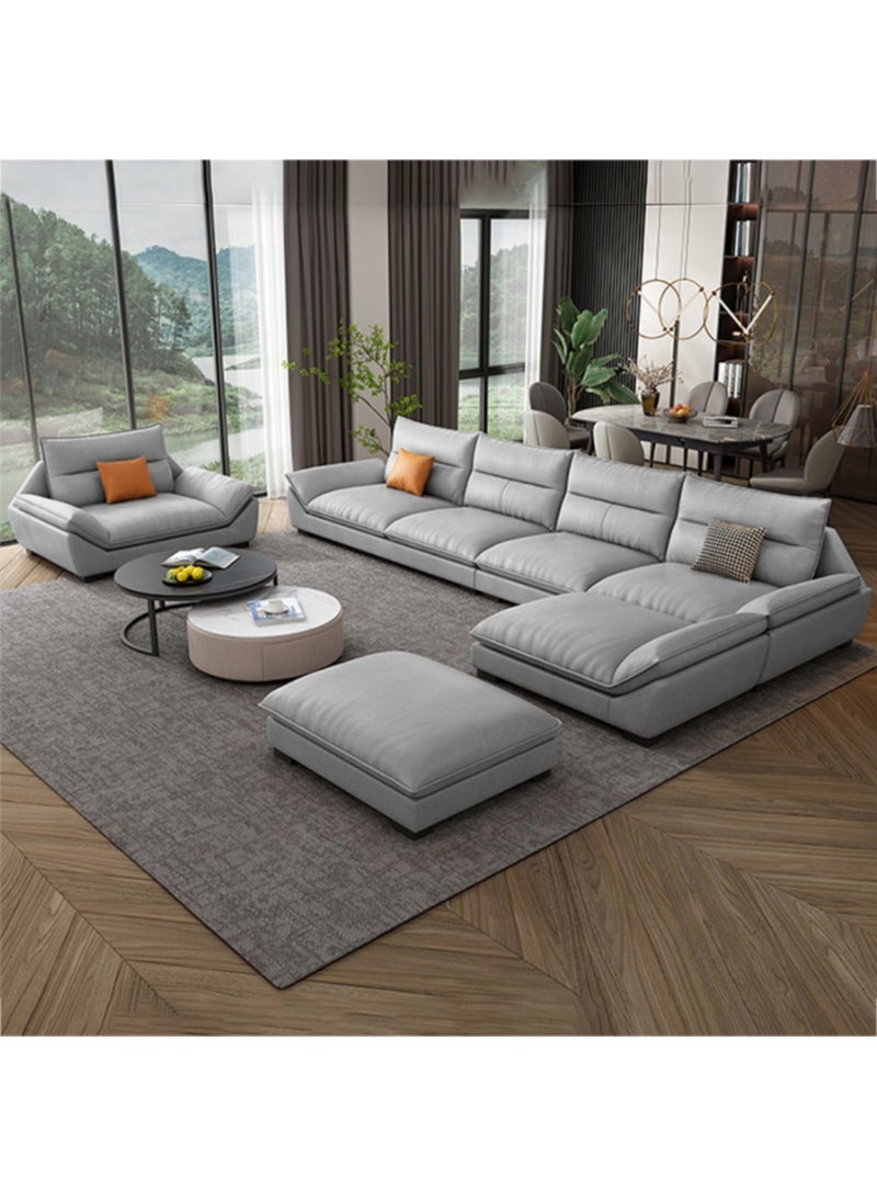 KARNAK Gazini 6 Seater Overstuffed Multifunction Sofa, Solid Wood Sofa for Living Room Furniture Modern PU Leather Sofa Set Color Light Grey - Image 1