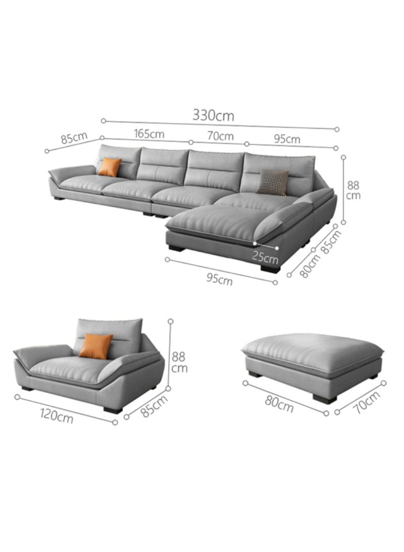 KARNAK Gazini 6 Seater Overstuffed Multifunction Sofa, Solid Wood Sofa for Living Room Furniture Modern PU Leather Sofa Set Color Light Grey - Image 2