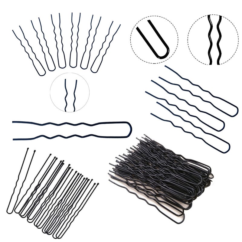HOC ® 100 Pieces Black U-Shape Pins for Juda & Bun, Bridal Hair Styling Tool for Kids/Girls/Women With Storage Box, 5cm (2inch) Medium - Image 1