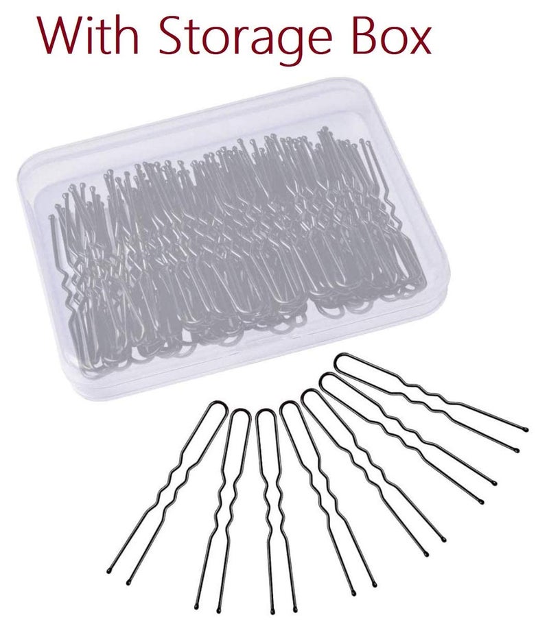 HOC ® 100 Pieces Black U-Shape Pins for Juda & Bun, Bridal Hair Styling Tool for Kids/Girls/Women With Storage Box, 5cm (2inch) Medium - Image 2