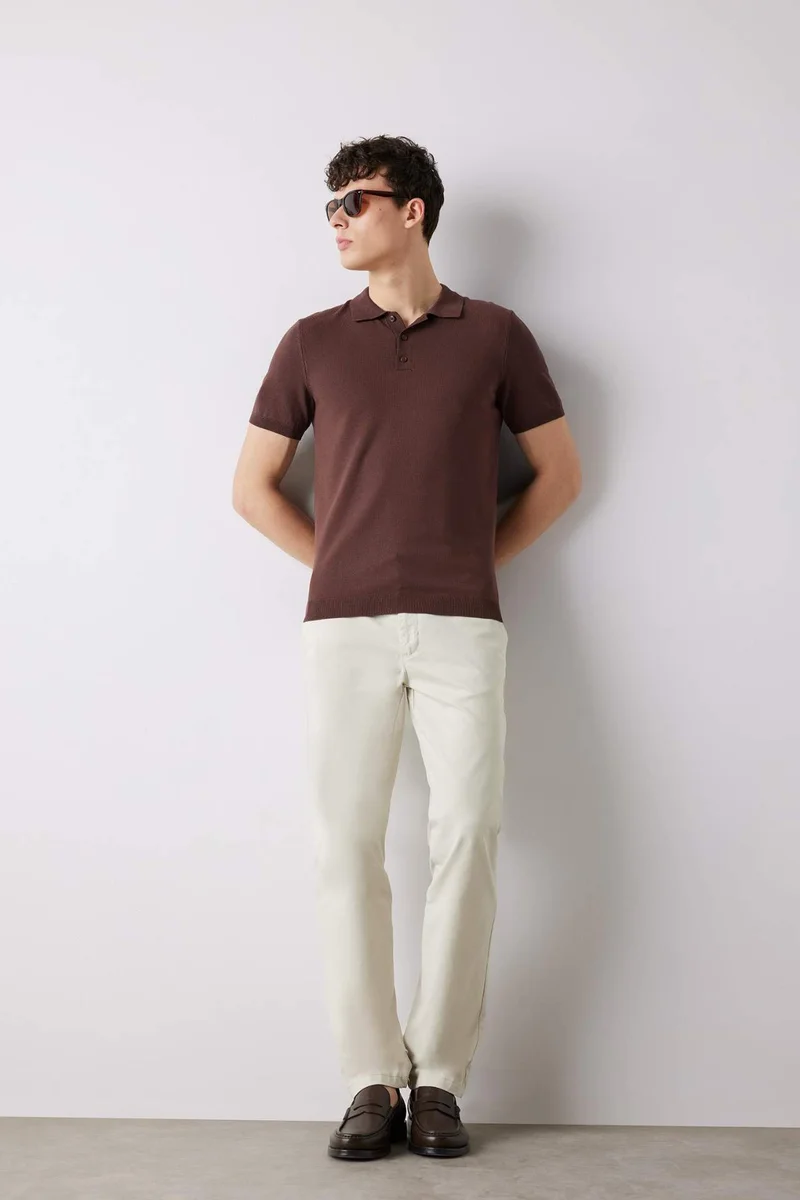 ديفاكتو Standard Fit Polo Collar Knitwear Short Sleeve Polo T-Shirt