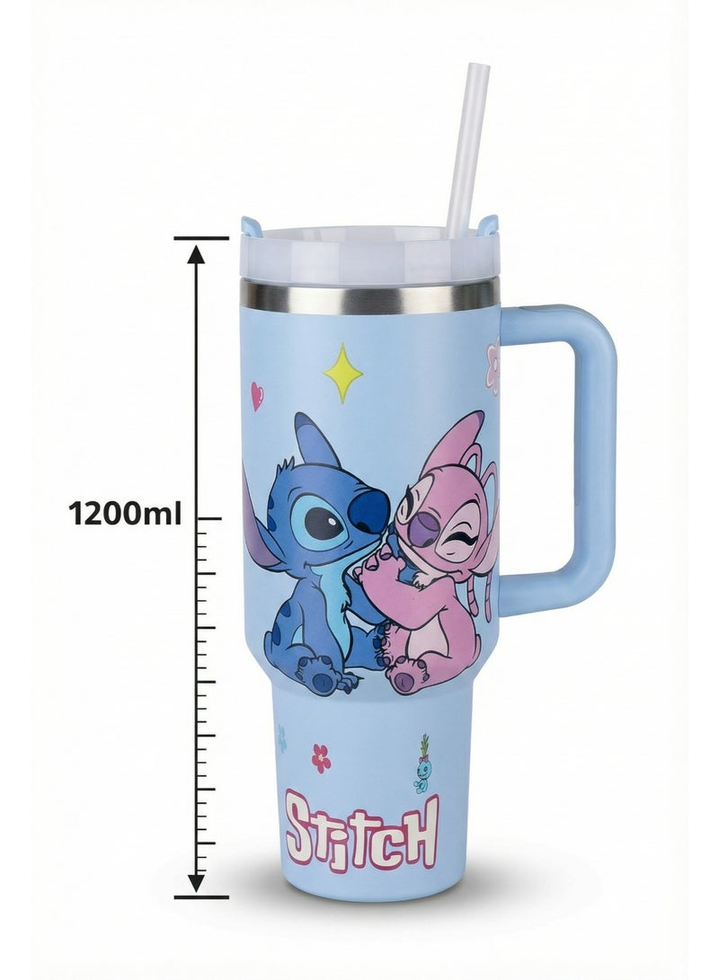 ستيتش مج حراري ستانلس ستيل 1200 مل بتصميم ستيتش وانجل - كوب سفر كبير مع يد وشفاطة - حافظ للحرارة والبرودة - هدية مميزة لعشاق ديزني - Image 3