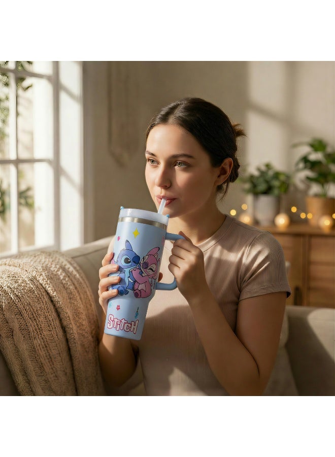 ستيتش مج حراري ستانلس ستيل 1200 مل بتصميم ستيتش وانجل - كوب سفر كبير مع يد وشفاطة - حافظ للحرارة والبرودة - هدية مميزة لعشاق ديزني - Image 2