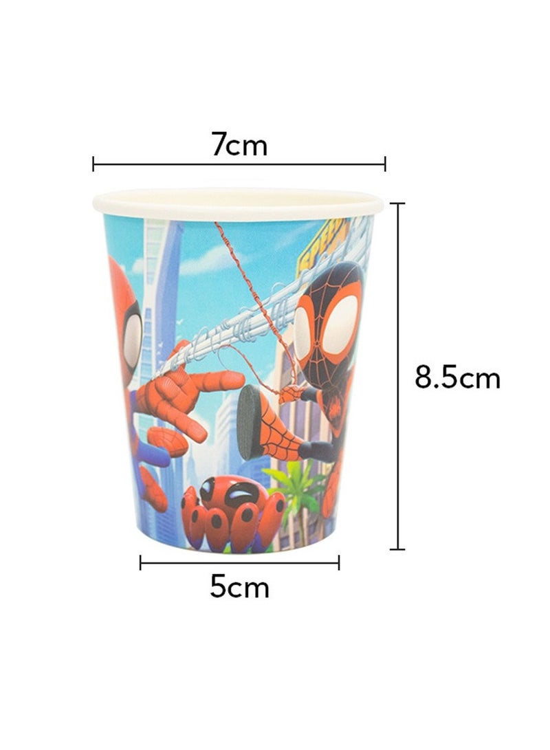 xppier 87 قطعة أدوات مائدة حفلات قابلة للاستخدام لمرة واحدة بموضوع سبايدرمان، احتفال عيد ميلاد الأطفال، مستلزمات حفلة استحمام الأطفال مع أطباق، ملاعق، شوكات، أكواب، مناديل، إلخ. 9 عناصر - Image 4