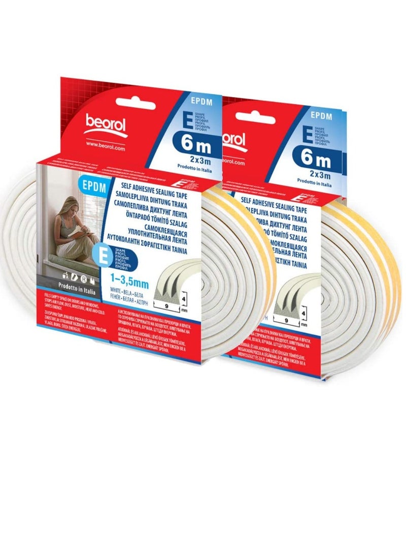 Beorol Sealing Tape Self Adhesive 'E' Profile White 2 x 3Mtrs 2 pcs  - Image 1