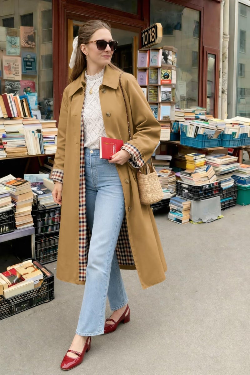 ELLEVEN Long Trench Coat for Women Pea Coats Long Winter Coats for Women Light Fall Jackets Single Breasted Lapel Oversized Windproof Overcoat Camel Small - Image 3