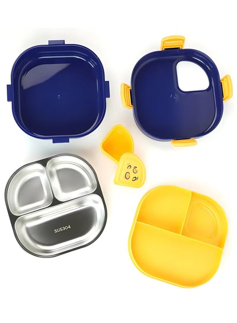 Mobcos Stainless Steel Lunch Container 3 Compartments with Bowl for Kids, Blue - Image 2