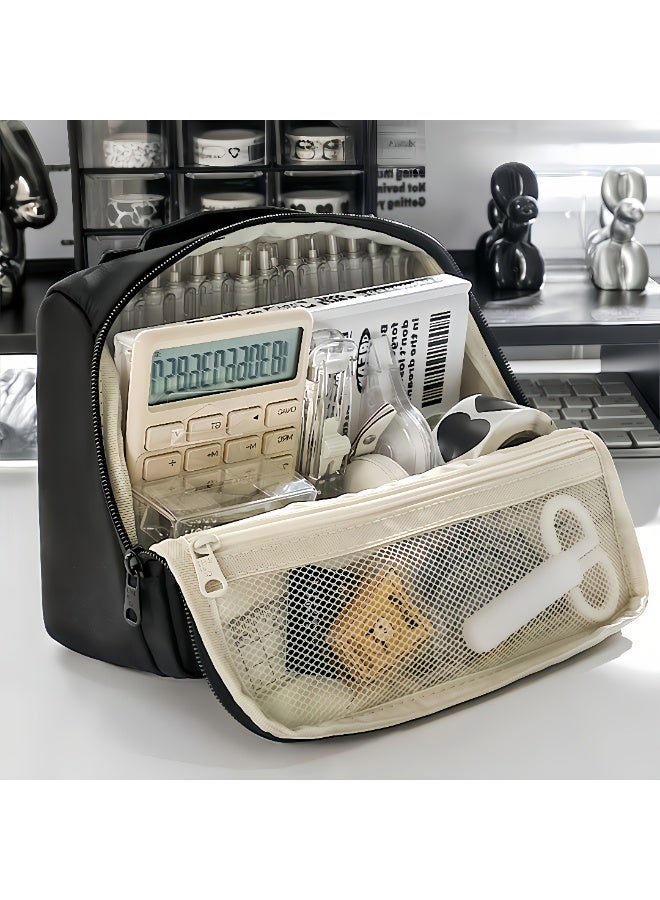 Large Multi-Layer Pencil Case – Oversized Durable Fabric Organizer with Multiple Compartments, Mesh Pockets & Ergonomic Handles | Portable Stationery Storage for School, Office, Travel & Makeup | Minimalist Pencil Pouch, Desk Organizer, Back-to-School Supplies - Image 1