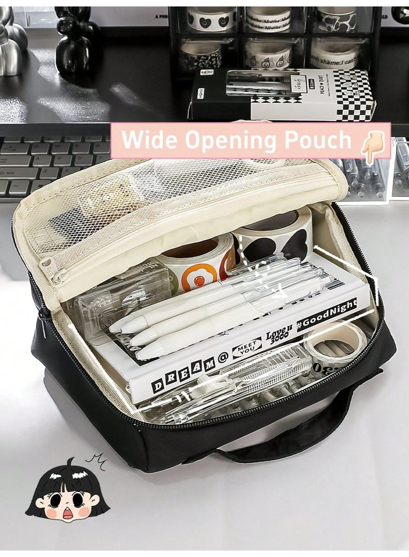 Large Multi-Layer Pencil Case – Oversized Durable Fabric Organizer with Multiple Compartments, Mesh Pockets & Ergonomic Handles | Portable Stationery Storage for School, Office, Travel & Makeup | Minimalist Pencil Pouch, Desk Organizer, Back-to-School Supplies - Image 3